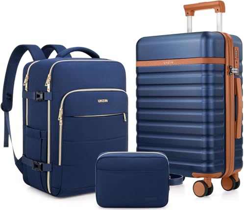 Image of Luggage Sets 3 Piece, Carry On Luggage 20In With Spinner Wheels,PC Hardside Suitcase Set with TSA Lock,Durable Carry On Suitcase With Travel Backpack for Men (Navy Blue, 3 piece set (BP /20inch))