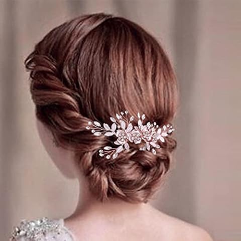 Milisente Hair comb wedding hair jewellery 3D flowers crystal jewellery bride wedding comb for bridal jewellery (pink) Cover