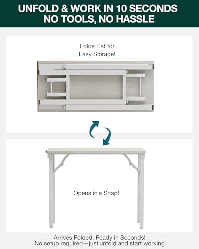 Image of Frylr Small Folding Computer Desk - Portable 35.8 Inch Foldable Laptop Table, Collapsible and Compact for Easy Storage and Fast Setup, Lightweight for Small Spaces, Craft and Study Use, White Ash