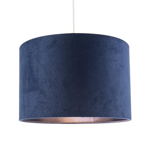 Chic Contemporary Thin Lined Midnight Blue Velvet Fabric Round Lamp Shade | 30cm x 20cm | Inner Navy Blue Satin Lining by Happy Homewares - Image 3