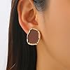 Vintage Black Enamel Square Earrings for Women Fashion Two Tone Gold Stud Dripping Oil Dangle Earring Trendy Formal Aesthetic Statement Jewelry Rectangle Gifts (Brown 2) #3