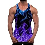 Mens Y-Back Muscle Tank Top 3D Flame Print Shirt O-Neck Summer Vacation Quick Dry Beach Shirts Loose Fit Running Tops