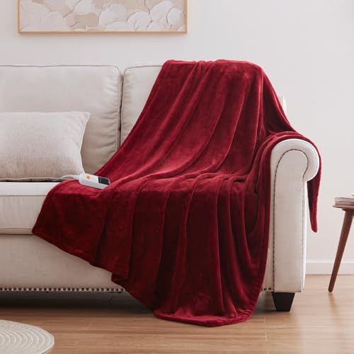 Sealy Heated Blanket Electric Throw 50'x60', Soft Double Flannel Electric Blanket with 6 Heat Levels...