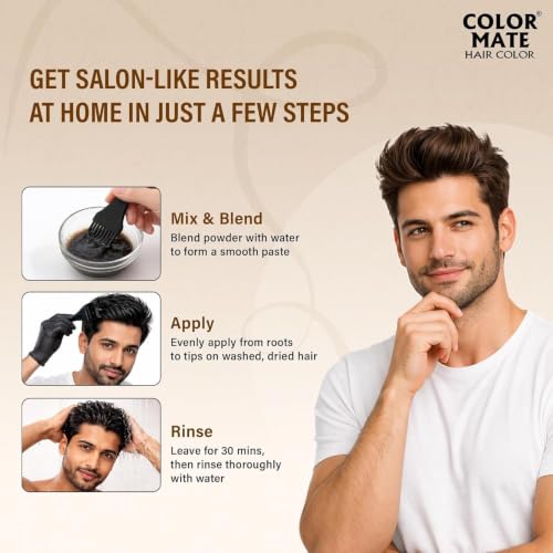 Image of Color Mate Natural Henna Hair Color Powder Brown | No Ammonia Hair Colour | Long Lasting Natural Color | Soft, Smooth & Shiny Hair | 8 Minute Application | 10g | Pack of 10