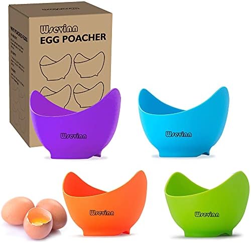 Poached Egg Cooker, Silicone Egg Poacher Cups with Ring Standers, Non Stick Egg Poaching Cup for Microwave or Stovetop Egg Cooking, Gift Box Packaging, 4 Pack (Extra Oil Brush Included)
