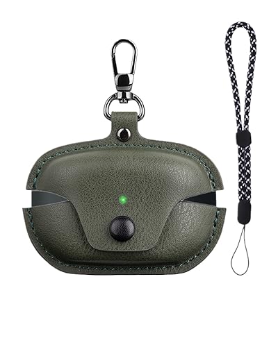 Image of Compatible with Sony WF-1000XM5 Case Cover with Keychain Hook Lanyard,Vintage Leather Case Designed for Sony Earbuds WF1000XM5 Case Cover (2023) for Women Men (Green)