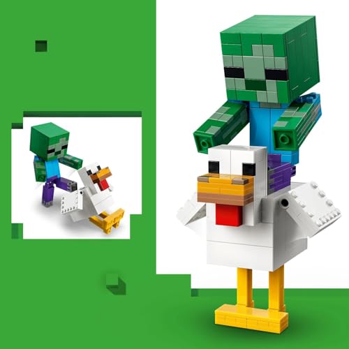 Image of LEGO Minecraft Chicken Jockey - Video Game Building Set - Posable Minecraft Room Decor - 21582