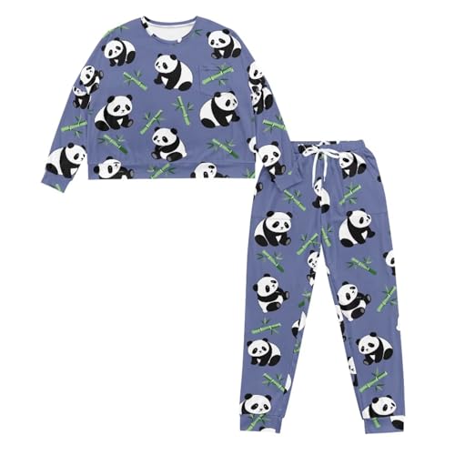 Image of Womens Lounge Set Long Sleeve Soft Pajama Sets Casual 2 Piece Pj Outfit Crewneck Sleepwear with Pockets Plus Size