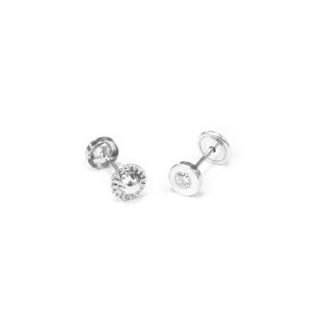 Mondepetit AG-2238 - Pendientes de bebe/niña plata Redondo con Circonita - Estuche Regalo