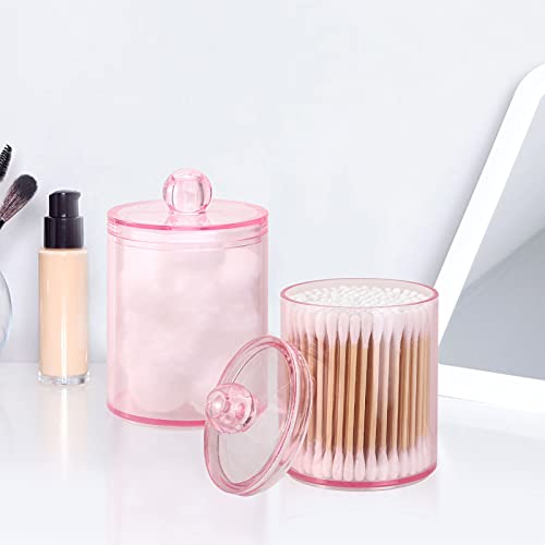 Tbestmax-2-Pack-Qtip-Holder-Bathroom-Jars-Canisters-for-Cotton-Ball-Swab-Pad-Storage-Dispenzer-Pink-10-Ounce