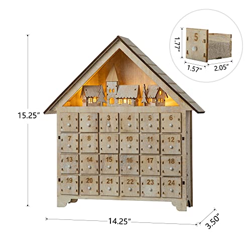 Glitzhome 15.75''H Wooden Countdown To Christmas Advent Calendar With 24 Storage Drawer, Tabletop Xmas Decoration With Led Light Home Decor #TOP1