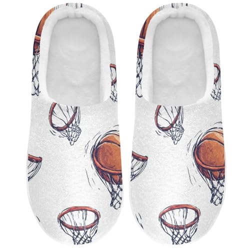 JUNZAN Basketball White Mens Cotton Slipper Non Slip Memory Foam Ladies Slippers for Hospital Birthday Presents 6-7