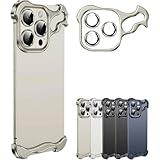 Special-Shaped Metal Corner Pad Anti-Fall Phone Case for iPhone 15 14 13 Pro Max with Lens Film Naked Frameless Slim Thin Bare Metal Feel (Grey,16)