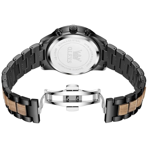 Image of OLEVS Men Watch Blue Gold Analog Quartz Stainless Steel Waterproof Luminous Date Luxury Casual Watch