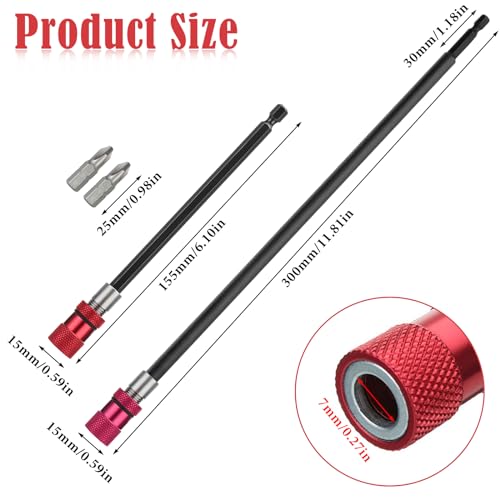 Rierousy 2Pcs Bithalter Magnetisch Lang 15CM/30CM Schnellwechsel Bithalter 1/4 Sechskantschaft Verlängerung Magnetische für Bohrmaschinen Schlagschrauber