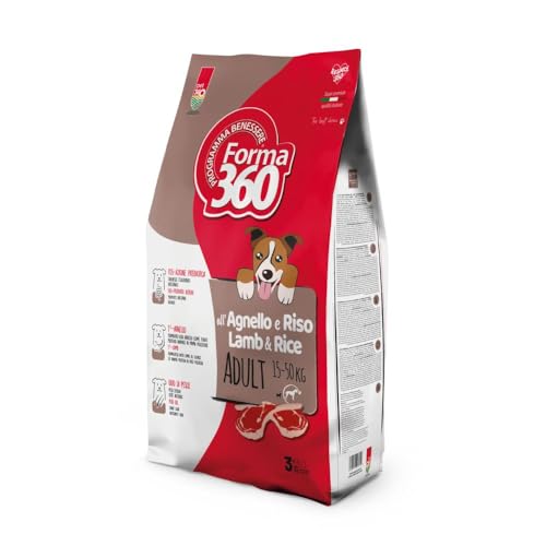Crocchette per Cani Adulti all’Agnello e Riso – Alta Digeribilità per Cani Sensibili – Taglia Media e Grande – Forma360 – 3 kg