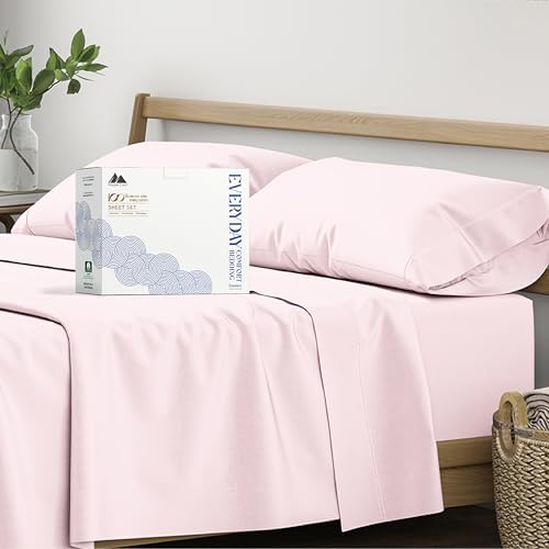 Image of Mayfair Linen 100% Organic Cotton Sheets Queen Size - 4 PC Organic Cotton Queen Size Percale Weave Sheet Set, Soft, Cooling, Crisp & Breathable, 16 inch Deep Pocket Hotel Quality Bedding Set (Blush)