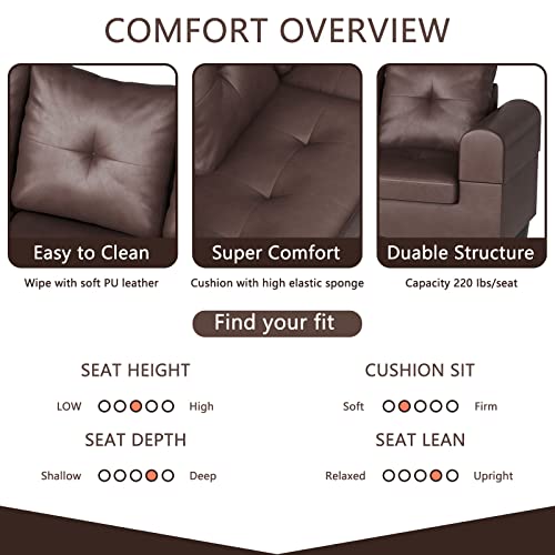 Recaceik Sectional Modular Sofa Couches For Living Room, Pu Leather L-Shaped Couch W/Cup Holder And Storage Ottoman, Living Room Furniture Corner Couch Sectional Sofa Set With Wide Chaise, Dark Brown #TOP5