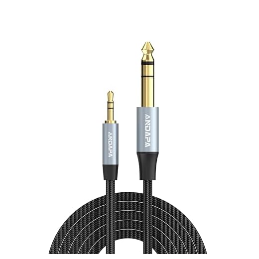 ANDAPA Cable de Audio Estéreo de 3.5mm a 6.35mm de Audio Estéreo Bidireccional de 6 pies para Guitarra, iPod, Laptop, Dispositivos de Home Theater, Altavoces y Amplificadores.