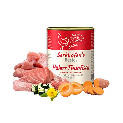 Barkhofen Tiernahrung Nassfutter für Ihren Hund 6X 800g – Hundefutter nass & getreidefrei mit Huhn + Thunfisch – Hunde Futter in Dosen ohne Getreide