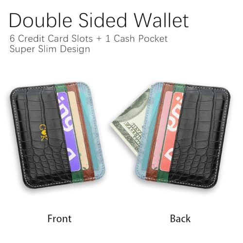 Custom Name Initials Front Pocket Wallet, Crocodile Pattern PU Leather Credit Card Holder, Personalized Letter Monogrammed Embossed, Slim Thin Minimalist Black Card Cases, Gift Idea for Women Men2