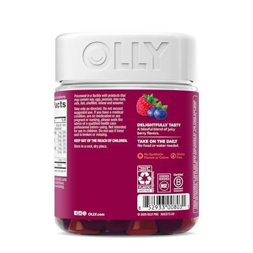 OLLY Women's Daily Multivitamin Gummy, Vitamins A, D, C, E, Biotin, Folic Acid, Adult Chewable Vitamin, Berry Flavor, 65 Day Supply - 130 Count