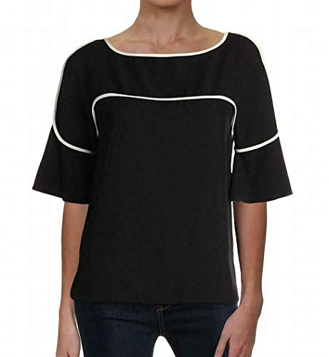 Calvin Klein Womens Contrast Trim Night Out Blouse Black S