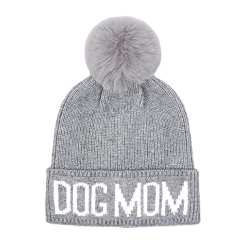 Hatphile Dog Lover Stretchy Dog MOM Faux Fur Pompom Knit Beanie S...