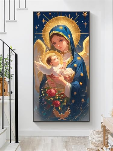 Diamond Painting Vierge Marie 30x60cm, 2026 DIY Peinture Diamant Adulte Ange,Broderie Diamant Round Diamond-Painting Strass Cristal Point de Croix Mosaique...
