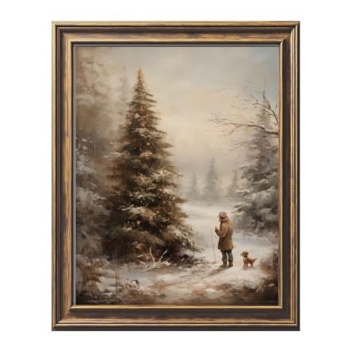 Vintage Christmas Wall Art, Cozy Country Farmhouse Art Print, Santa Claus Winter Forest Pine Print Christmas Decor Cottage Holiday Decor Living Room (Christmas Tree Print Unframed, 8x10 inches)