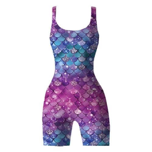Badeanzug Damen Einteiler Fischschuppen Meerjungfrau Kostüm Schwimmanzug Fischschuppendruck Body Jumpsuit Bademode Tauchanzug Tankini Swimsuit Sportanzug Trainingsanzug Surfanzug