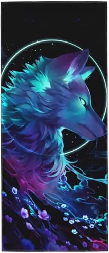 星空とオオカミ タオル フェイスタオル マイクロファイバー ホテル仕様 ふわふわ 柔らか肌ざわり ハンドタオル 吸水速乾 薄手 バス用品 プレゼント 12x27.5in