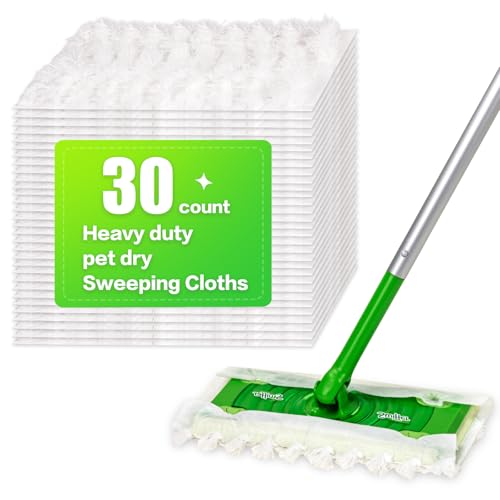 Heavy Duty Dry Sweeping Cloths for Swiffer Sweeper Mop, Microfiber Duster Mop Pads Refills for Cleaning Hardwood Floor Dust and Pet Hair, Disposable (30)