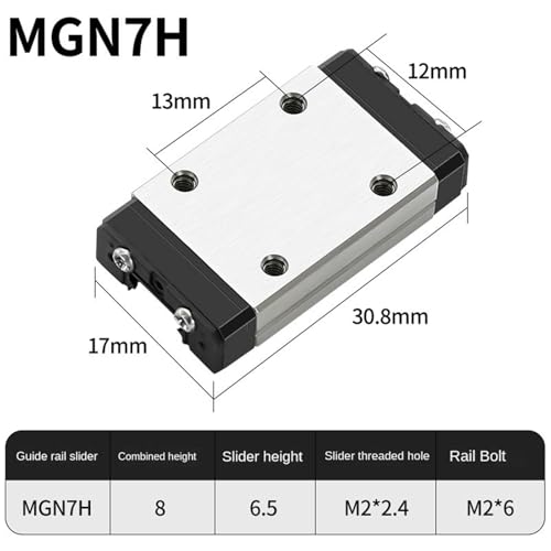 Glissière de rail miniature MGN7H avec bloc linéaire noir de 550mm