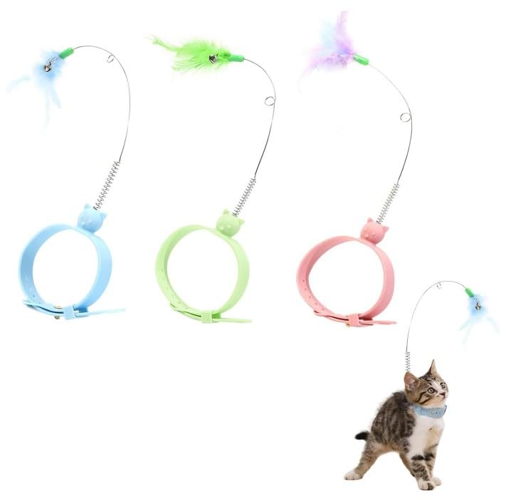 Amazon | 3点セット 猫の羽根首輪 猫 玩具 猫じゃらし羽根 鈴付き 一人