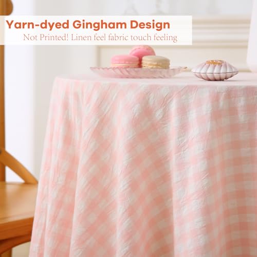 K MASANIJI Blush White Gingham End Table Nightstand Tablecloth Dia.51 by K MASANIJI - Used condition - Image 3