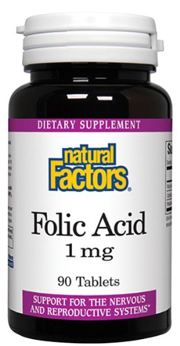 Natural Factors Folic Acid, 90 Tab 1000mcg (Pack of 4)