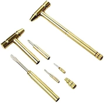 Golden Mini Brass Hammer with Screwdriver - 6-in-1 Multifunction Jewelers Hammer for Repair of Mobile Phones, Laptops, Watches, Glasses - Lightweight and Compact Hand Tools