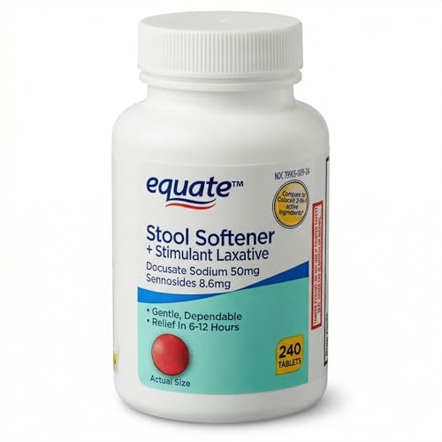 Stool Softeners 240 Tablets Stool Softener for Women and Men Docusate Sodium 50mg with Sennosides 8.6mg Stool Softener Laxative Tablets (Pack of 1)