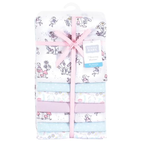 Image of Little Treasure Hudson Baby Cotton Poly Flannel Receiving Blankets Multipack, Purple Garden Fairies, 30x30 inches