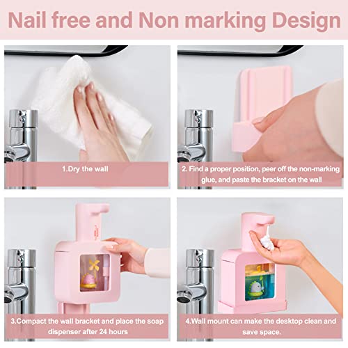 Cute Automatic Foaming Soap Dispenser, White&Pink, Sensor Hand Sanitizer Dispenser Wall Mount For Bathroom& Kitchen Kids Rechargeable Countertop Dinosaur Refillable Soap Dispenser Touchless With Tray #TOP4