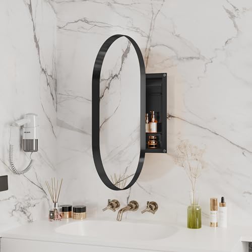 Yestar 20x34 Inches Recessed Medicine Cabinet with Mirror – Matte Black Metal Frame, Adjustable Shelf, Bathroom Wall Storage for Toiletries & Essentials