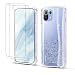Pnakqil Funda Compatible con Xiaomi Mi 11 Lite 4G/5G 6.55" +2 Pack Protector de Pantalla,Purpurina Estrella Silicona Carcasa con Cojín Esquina Parachoques-Transparente
