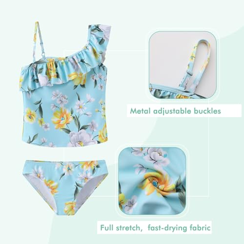 Image of Girls Two Piece Swimsuits Hawaiian Ruffle Tankini Swimwear Bathing Suit Set