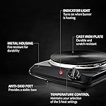 OVENTE Electric Countertop Single Burner, 1000W Cooktop with 7.25 Inch Cast Iron Hot Plate, 5 Level Temperature Control, Compact Cooking Stove and Easy to Clean Stainless Steel Base, Black BGS101B - Image 2