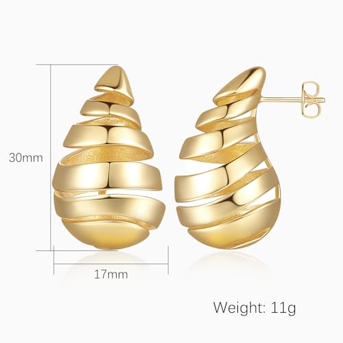 Gold Earrings for Women 14K Gold Hoop Earrings for Women Chunky Studs Teardrop Earring for Womens Studs Dangle Drop Vintage Charm and Modern Chic Chunky Teardrop Dangle Drop Stud Earring for Womens 30mm2