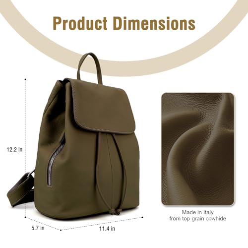 Image of BOYATU Women's Full-Grain Leather Backpack Purse, Minimal Structured Design, Work Commuter & City Travel, Compact Everyday Essentials, Fashion RFID Pocket Bag ((Olive green)