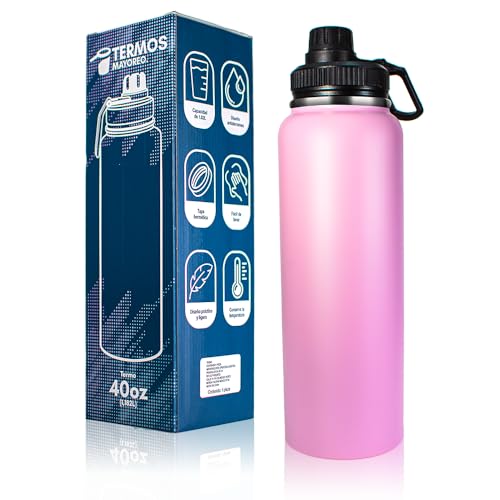 Consejos para Comprar Botellas los más recomendados. 48 Botella deportiva – Termo de acero inoxidable 18/8 con tapa antiderrames, doble pared, mantiene bebidas frías 24 horas y calientes 12 horas, incluye asa para fácil transporte...