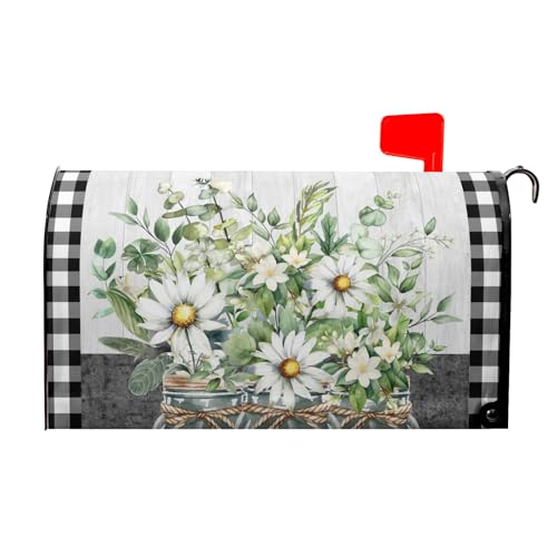 Image of Spring Mailbox Covers Magnetic Standard Size 25x21 Inch Floral Buffalo Plaid Mailbox Decorations Wrap Holiday Outdoor Decor Post Letter Box Cover for Home Garden Yard