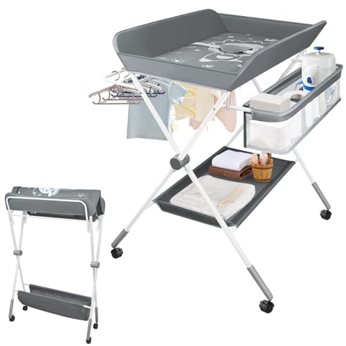 Baby Changing Table Portable Folding Diaper Changing Station with Wheels